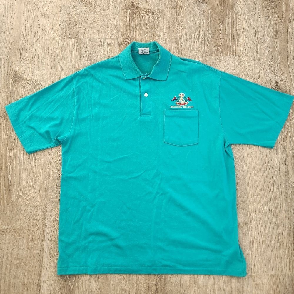 Vtg 90s‎ Express Mark Sanibel Islamd Polo Shirt Size XL Teal Embroidered Logo